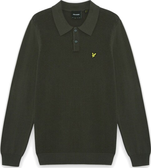 Lyle & Scott Panelled Waffle Knitted Polo Khaki green M