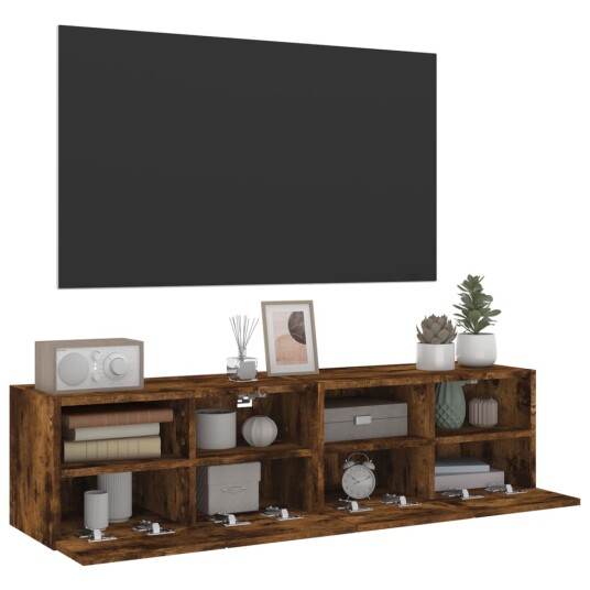 vidaXL Vegghengte TV-benker 2 stk røkt eik 60x30x30 cm konstruert tre 8721012254473