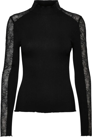 Rosemunde Rwbeatha Silk Ls Half Lace T Neck T Shirt Black XS
