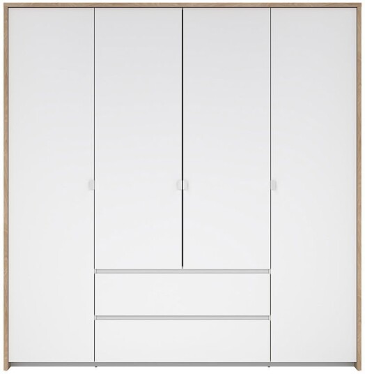 Next garderobeskap 4 dører 2 skuffer 197x200cm hvit høyglans.