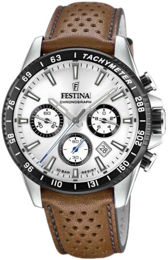 Festina Herreklokke F20561 1 Timeless Sølvfarget/Lær Ø45 mm