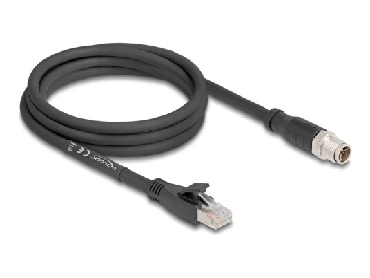 Delock Nettverkadapterkabel 8 Pin M12-X Hunn Til Rj-45 Hann 2 M 6.8 Mm S/Ftp Cat 5E Flexible X-Coded Svart