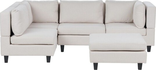 4 sits Hörnsoffa med fotpall Beliani Unstad Beige/svart Beige Black