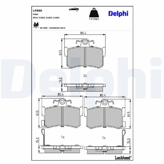 Bremseklosser sett DELPHI LP880