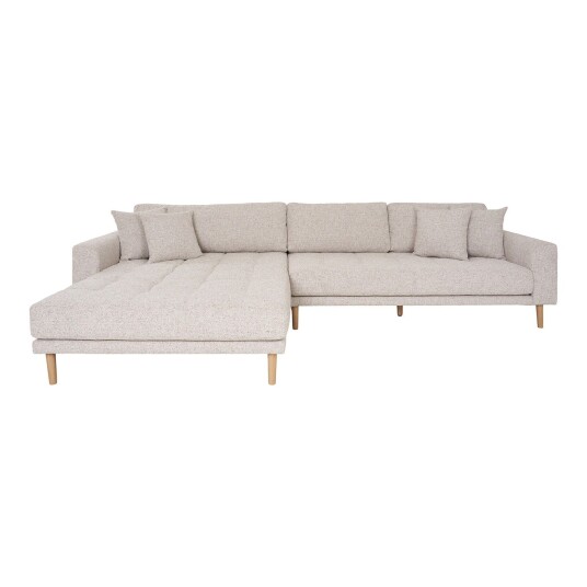 Lido sofa venstrevendt med fire puter beige.
