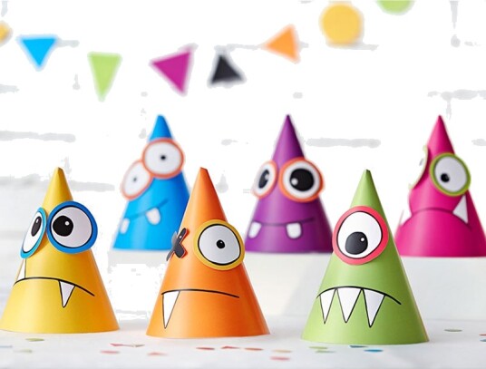 PartyDeco Partyhatter Monster - 6-pakning