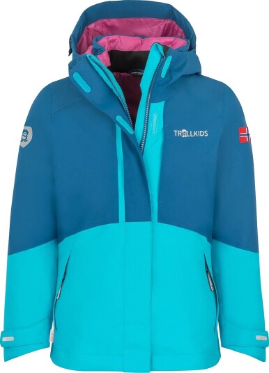 TrollKids Girls Skanden 3In1 Jacket   DARK TURQUOISE/MADEIRA BLUE/BRIGHT BERRY   164