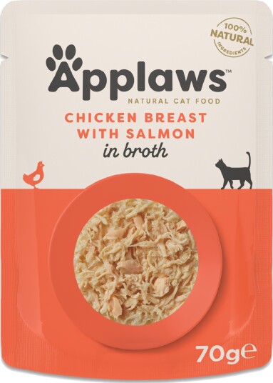 Applaws Våtfôr Cat Natural I Buljong Kyllingbryst Med Laks 12 X 70 G