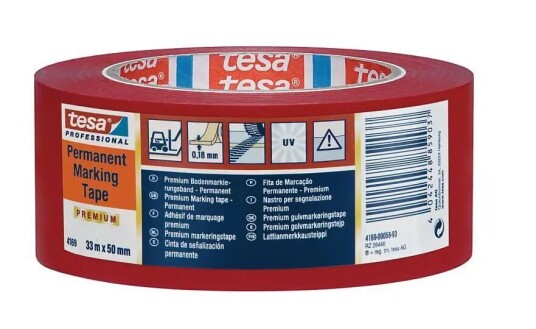 Tesa 4169  Dansematte/gulvmarkeringstape 50mm X 33m Rød