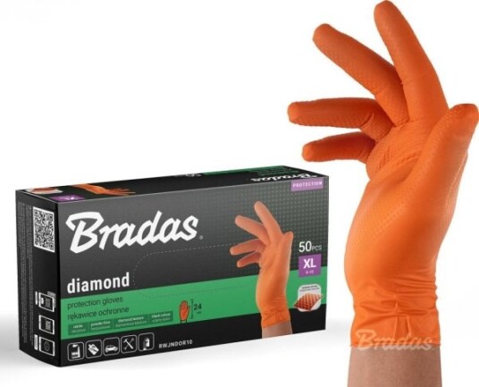 Bradas Diamant Nitril Hansker Orange Xl 9 10 / 50 Stk. Bradas Diamant Nitril Hansker Orange Xl 9 10 / 50 Stk.