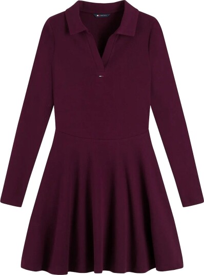 Tommy Jeans Tjw Rib Fit & Flare Polo Dress Burgundy XS