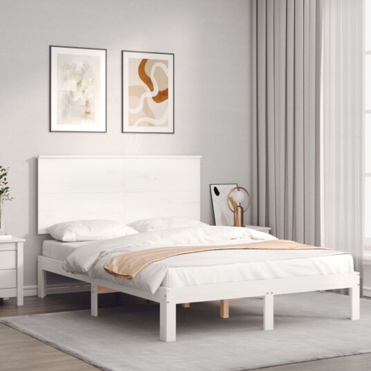 vidaXL Sengeramme med hodegavl hvit 140x200 cm heltre