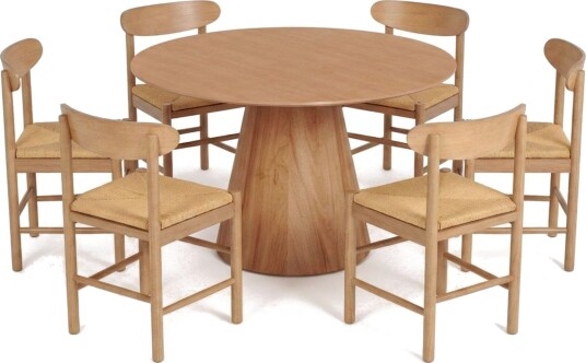 Siena spisegruppe rund 130 cm eik med 6 Malte spisestoler  