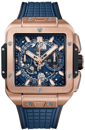 Hublot Herreklokke 821.OX.5180.RX Square Bang Unico Blå/Gummi Ø42 mm Hublot Herreklokke 821.OX.5180.RX Square Bang Unico Blå/Gummi Ø42 mm