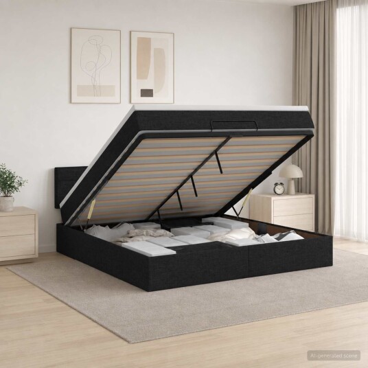 vidaXL Ottoman Seng med Madrass og LED Svart 140 x 190 cm Stoff