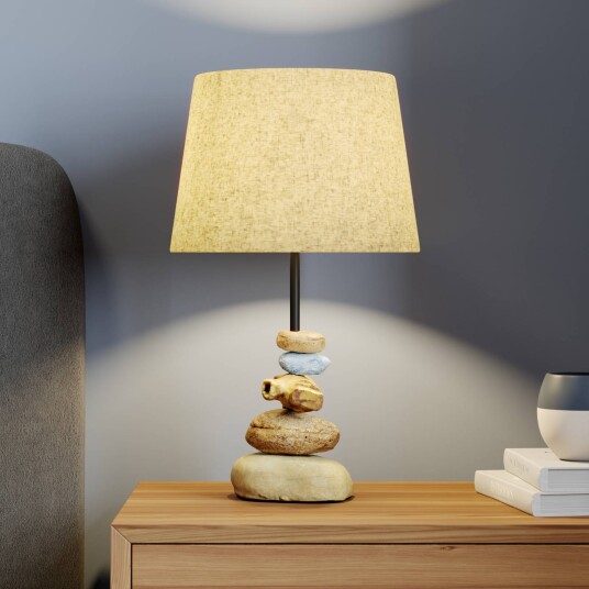 ONLI Bordlampe Vera stoffskjerm og steindeko 38 cm