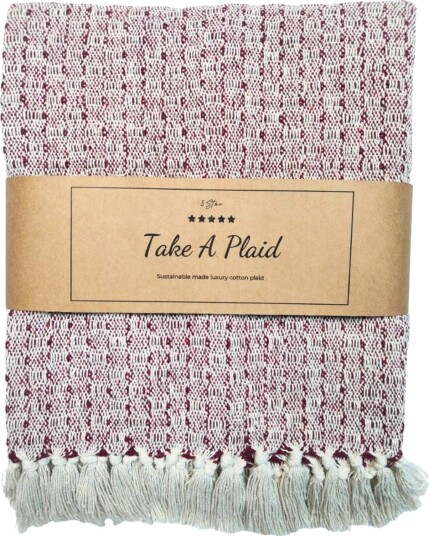 Home Tex Bomullspledd   100% resirkulert bomull   130x180 cm   Hvit med rødt mønster