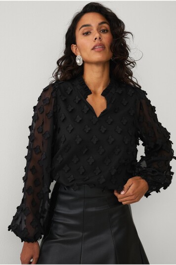 Ellos Collection Bluse med blomsterapplikasjoner Svart