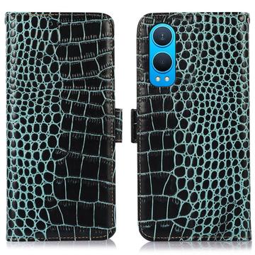 OnePlus Nord CE4 Lite/Oppo K12x Crocodile Series Lommebok-deksel i Lær med RFID Grønn
