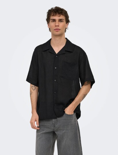ONLY & SONS Onslaurence Linen Resort Collar Ss Noos - Black - S ONLY & SONS Onslaurence Linen Resort Collar Ss Noos - Black - S