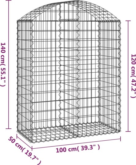vidaXL Gabionkurv buet 100x50x120/140 cm galvanisert jern