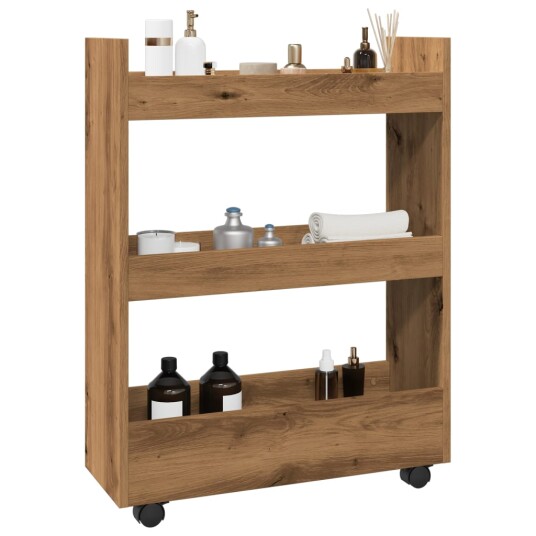 Smal oppbevaringsvogn 3 lag artisan eik konstruert tre 855258 Smal oppbevaringsvogn 3 lag artisan eik konstruert tre 855258