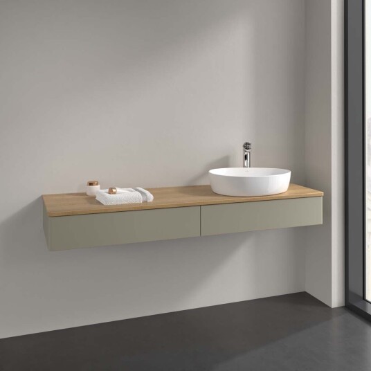 Villeroy & Boch Antao Servantskap med 2 skuffer 160x50x19 cm u/lys Steingrå/Eik Villeroy & Boch Antao Servantskap med 2 skuffer 160x50x19 cm u/lys Steingrå/Eik