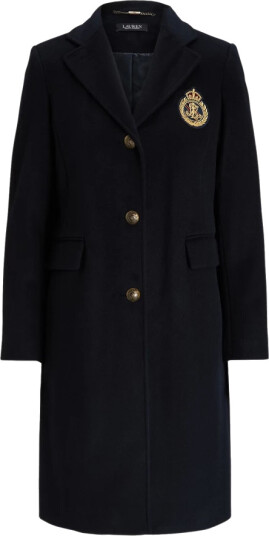 Lauren Ralph Lauren Crest-Patch Wool-Blend Coat - Black - 36