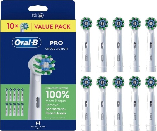 Oral-B Cross Action tannbørstehoder 988322 hvit 10-pakning