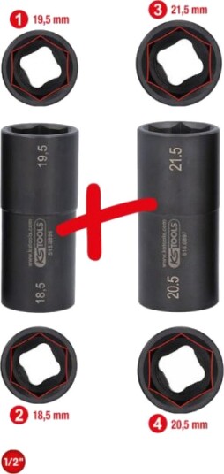 Ks Tools 1/2" Støpselsett med 2 Hoder - Krom-Molybden-Stål, DIN 3121