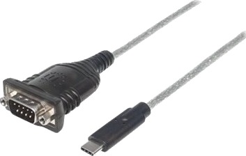 Manhattan Usb-C To Serial Converter, Male To Male, Usb-C To Serial/Rs232/Com/Db9 Port, Prolific Pl-2303Ra Chip, Cable 45Cm, Silver/Black, Polybag - Seriell Adapter - Usb-C - Rs-232 X 1