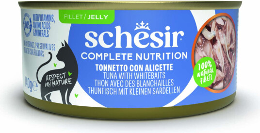 Schesir Våtfôr Complete Nutrition Filet I Gelé Tunfisk Med Hvit Fisk 6 X 140 G