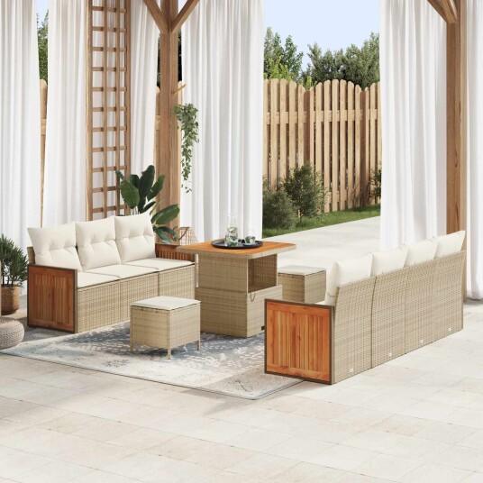vidaXL Hagesofa Set 10 stk. 9 Antall seter Beige og krem