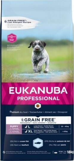 Eukanuba Kornfritt Hundefôr for Valper Store Raser med Havfisk - 18 kg