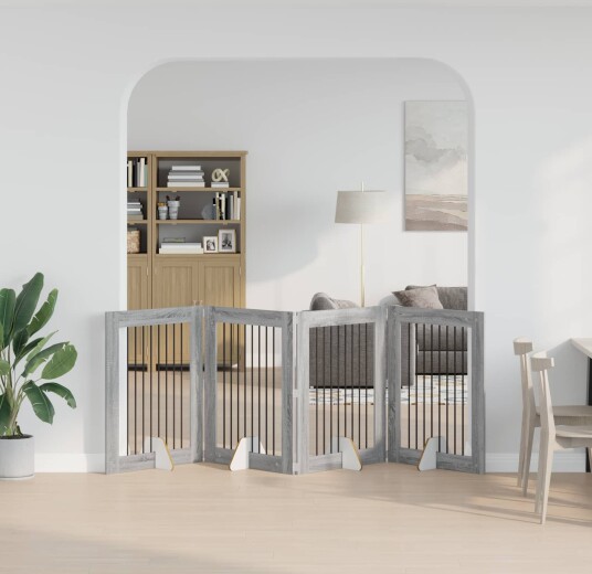 Vidaxl Foldbar Hundegitter Med Stativer 4 Stk. Grå Sonoma 321 cm