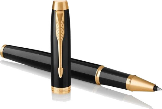 Parker IM Rollerball Pen  Svart Lacquer with Gull Trim  Fine Point Svart Ink  Gift Box