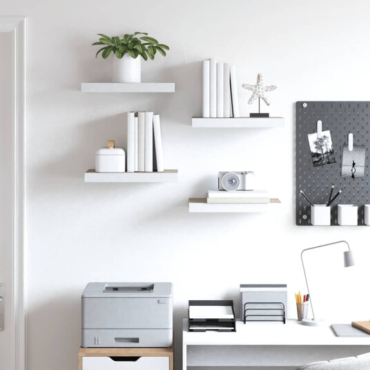 Flytende vegghyller 4 stk eik og hvit 50x23x3,8 cm MDF