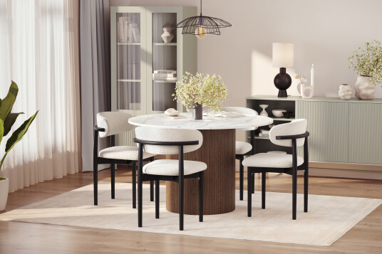 Uppveda Spisebord 120 cm Rund med 4 stk Jaiveer Matstkolar   Brun
