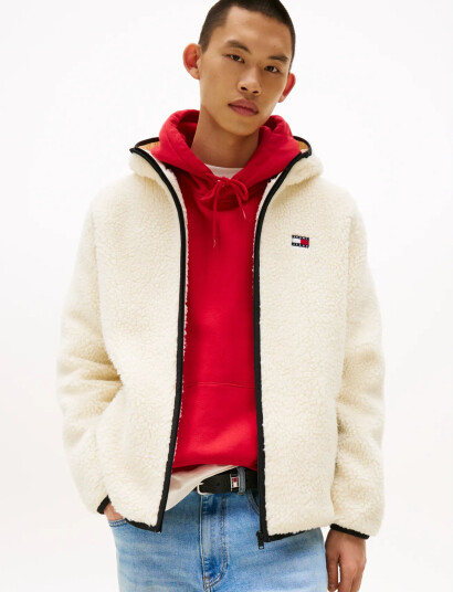 Tommy Jeans Tjm Reg Badge Teddy Zip Tru Ext - Cream - XS