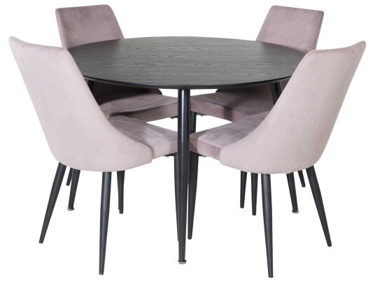 Venture Design Dipp & Leone spisegruppe Svart/rosa 4 st stoler & bord 115 cm