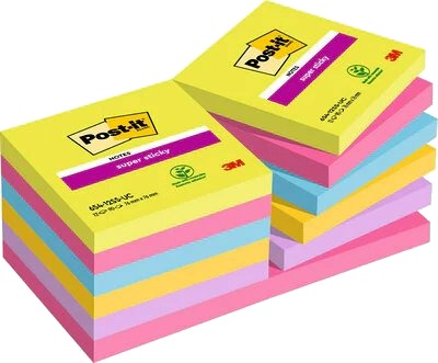Post It 654 12Ss Uc Firkant Blå Grønn Rosa Lilla Gult Papir Pefc 76 Mm 76 Mm
