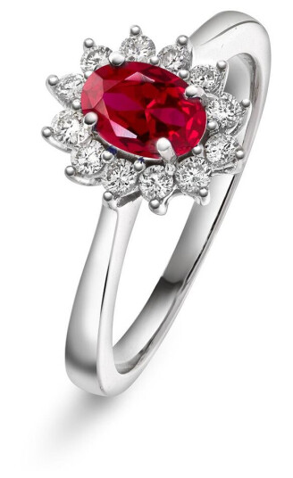 Gold Collection Ring i hvitt gull med diamant og rubin 0 24 ct TWSI storrelse 52