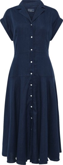 Polo Ralph Lauren Linen Cap Sleeve Shirtdress Blue 40