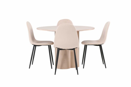 Venture Design Olivia & Polar spisegruppe Beige/whitewash 4 stoler & bord 110 cm