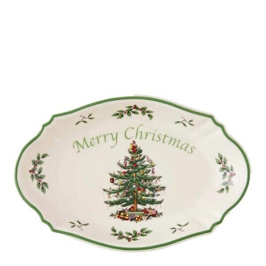 Spode Christmas Tree Merry brett 28 cm hvit/grønn/rød