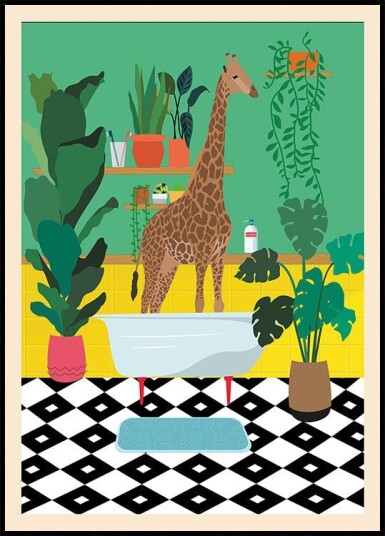 Giraffe Bathtime Plakat / 21x30cm Giraffe Bathtime Plakat / 21x30cm