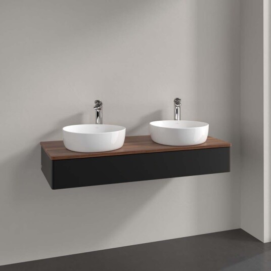 Villeroy & Boch Antao Servantskap med 1 skuff 120x50x19 cm u/lys Sort Matt/Valnøtt Villeroy & Boch Antao Servantskap med 1 skuff 120x50x19 cm u/lys Sort Matt/Valnøtt