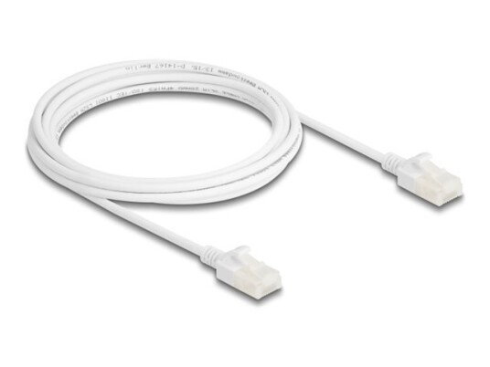Delock Nettverkskabel Rj-45 Hann Til Rj-45 Hann 3 M 3.6 Mm U/Utp Uskjermet Cat 6A Halogenfri Uten Hindringer Slank Robust Latch Hvit