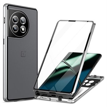 OnePlus 11 Magnetisk Deksel med Herdet Glass Sølv