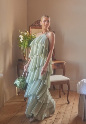 Andrea Norrman X Bubbleroom Andrea Flounce Maxi Skirt Dusty green 40